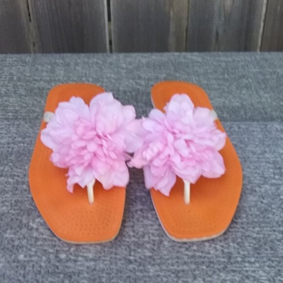 Kate Spade New York Flip Flop Women's Size 9 Orange Pink Bella Flower - Picture 9 of 9